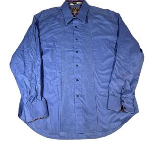 Robert Graham Shirt Mens XL Blue Flip Cuff Long Sleeve Button Front Dress